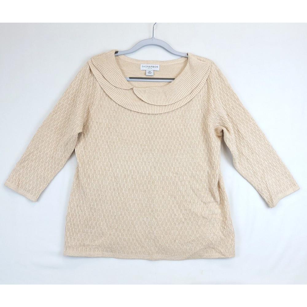 Sag Harbor Layered Scoop Neck Sparkle Sweater‎ Women XLP Beige Gold Metallic